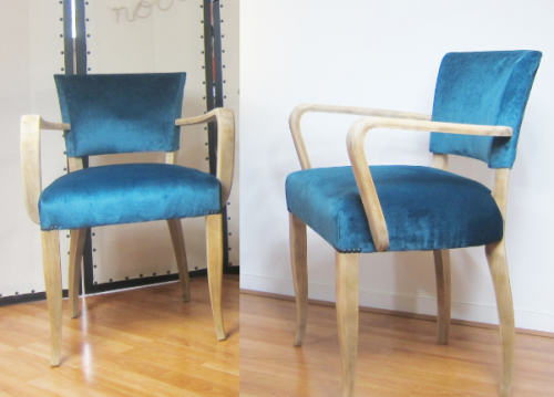 paire de fauteuils bridges velours bleu canard