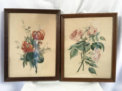 Deux aquarelles "Fleurs" en pendant signées Jeanne Moreau 1879