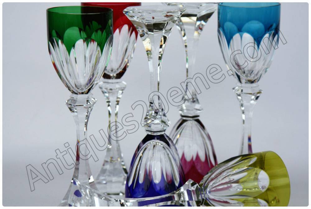 Série de 6 verres à vin du Rhin Roemer  en cristal doublé de St Louis modèle Chambord