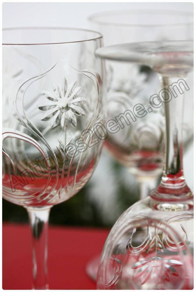 Série de 6 verres à eau en cristal de Baccarat Marguerites