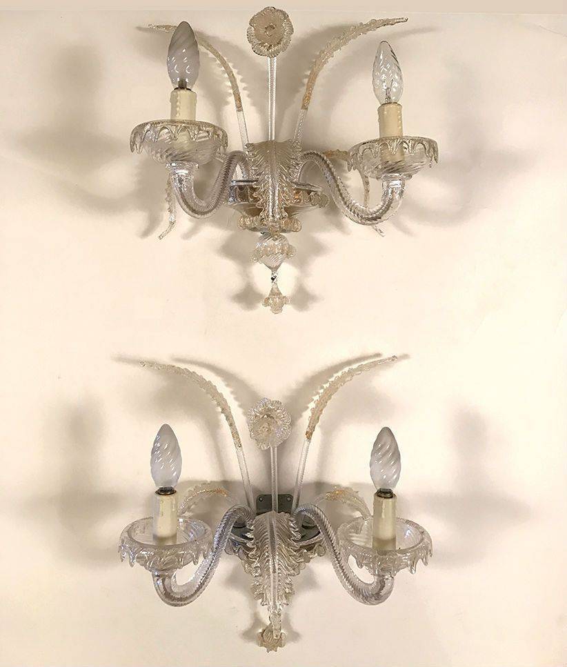 Paire d'appliques de Murano. Verre filets or Venise