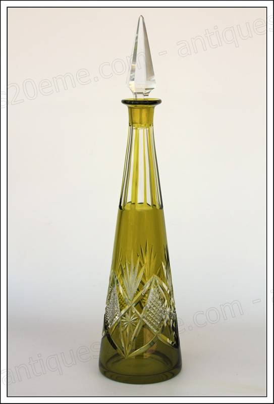 Rare carafe à vin en cristal taillé et doublé de la Cristallerie de Nancy