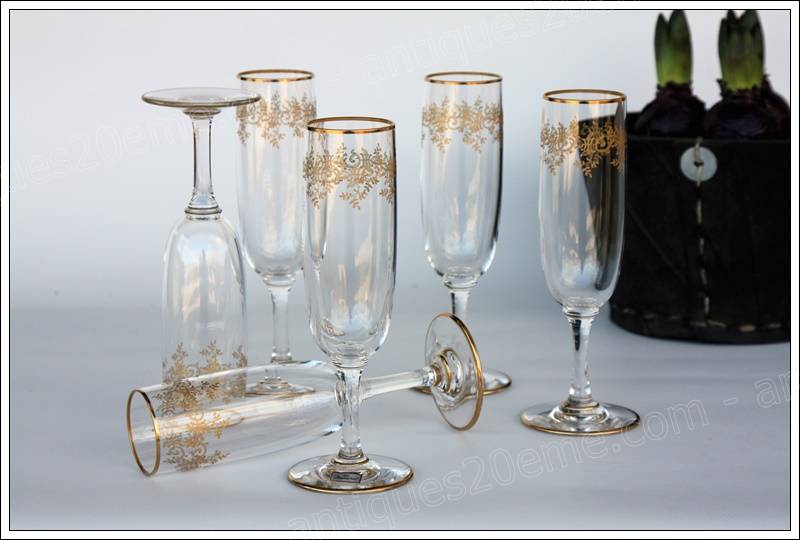 Série de 6 flûtes à champagne en cristal de Baccarat modèle Récamier , baccarat crystal chamapgne flutes