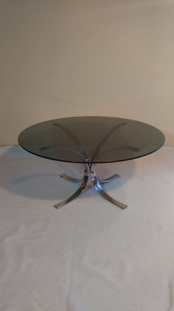 table basse seventies pied gerbe et plateau rond