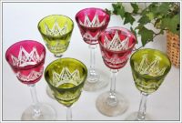 Rare série de 6 verres à vin du Rhin Roemer en cristal de Baccarat modèle Louvois